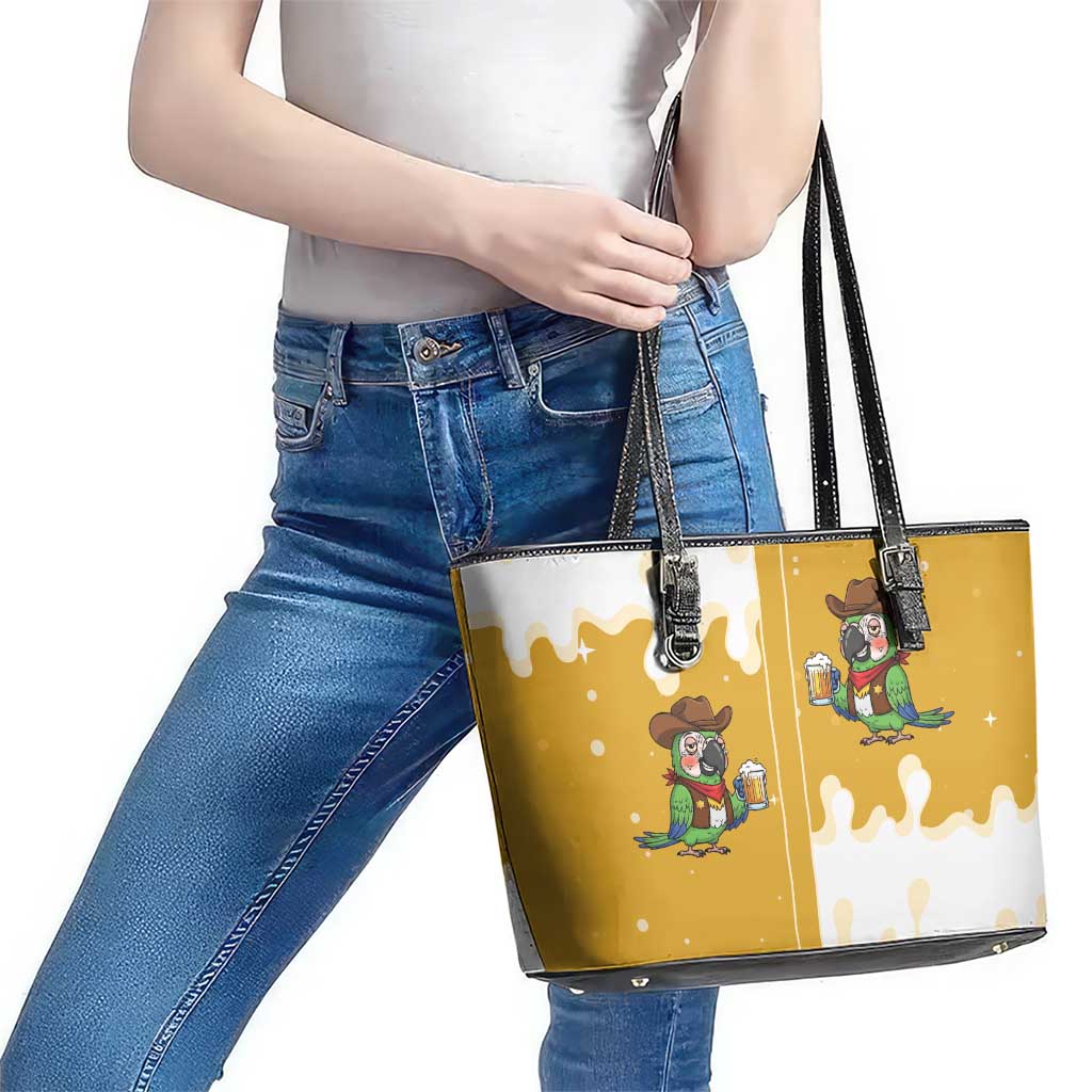 Western Yoke Leather Tote Bag Drunk Parrot Cowboy Style - Wonder Print Shop