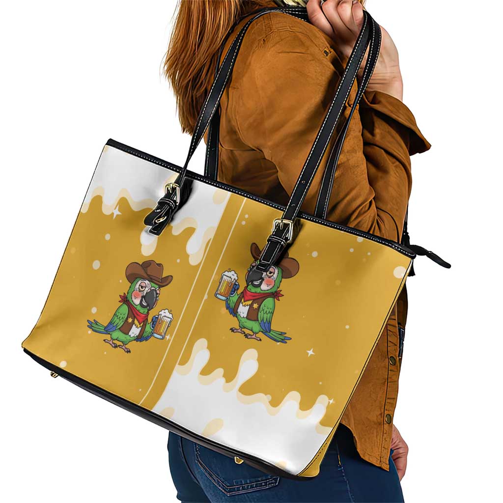 Western Yoke Leather Tote Bag Drunk Parrot Cowboy Style - Wonder Print Shop