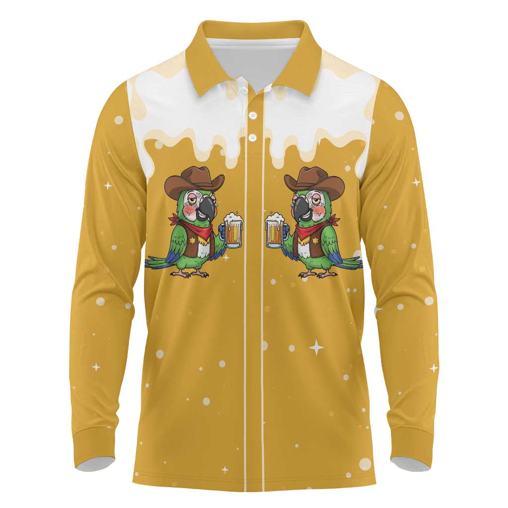 Western Yoke Long Sleeve Polo Shirt Drunk Parrot Cowboy Style - Wonder Print Shop