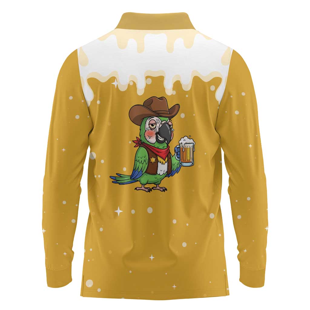 Western Yoke Long Sleeve Polo Shirt Drunk Parrot Cowboy Style - Wonder Print Shop