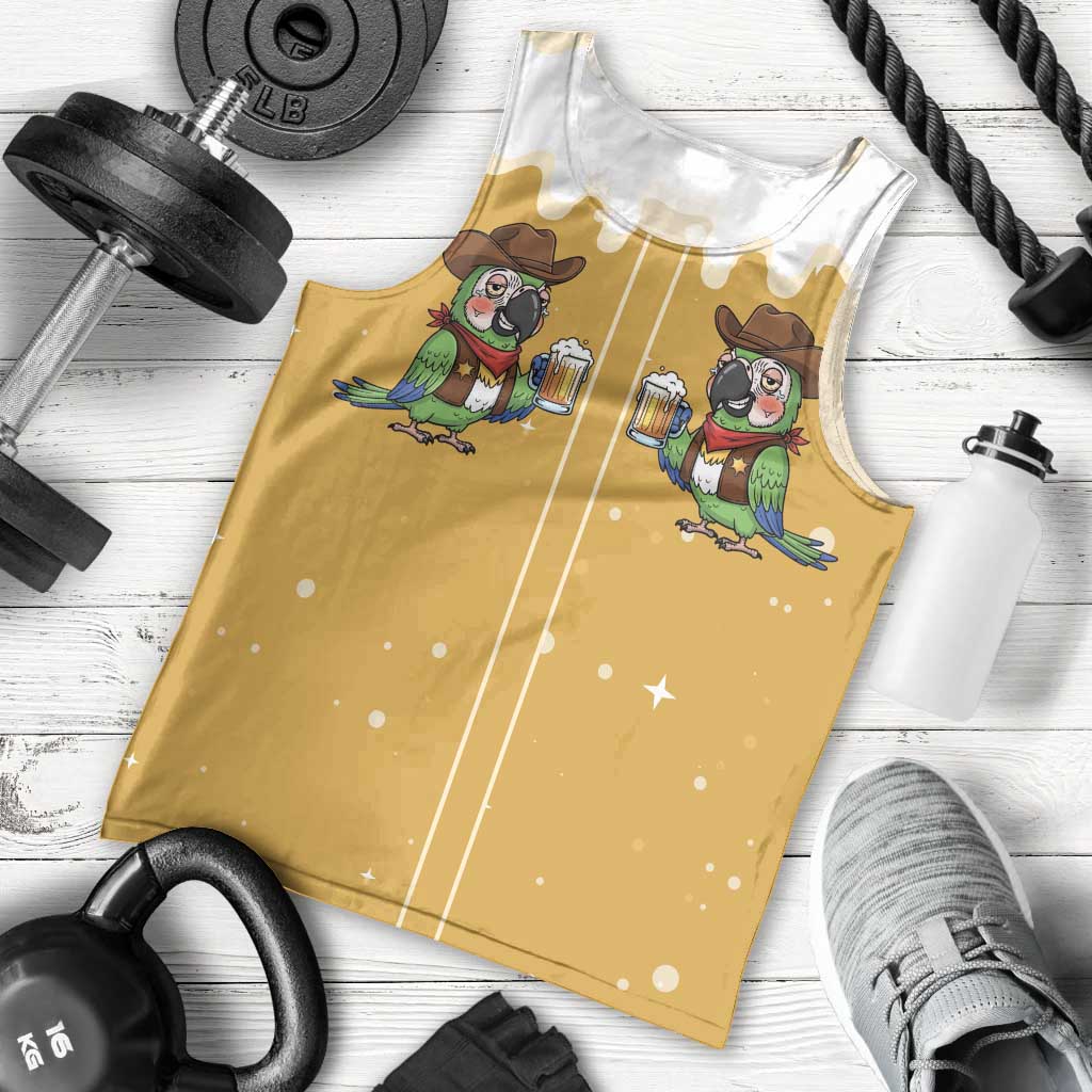 Western Yoke Men Tank Top Drunk Parrot Cowboy Style - Wonder Print Shop
