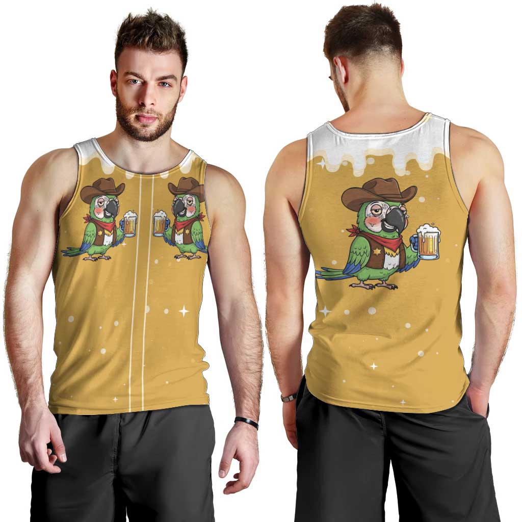 Western Yoke Men Tank Top Drunk Parrot Cowboy Style - Wonder Print Shop