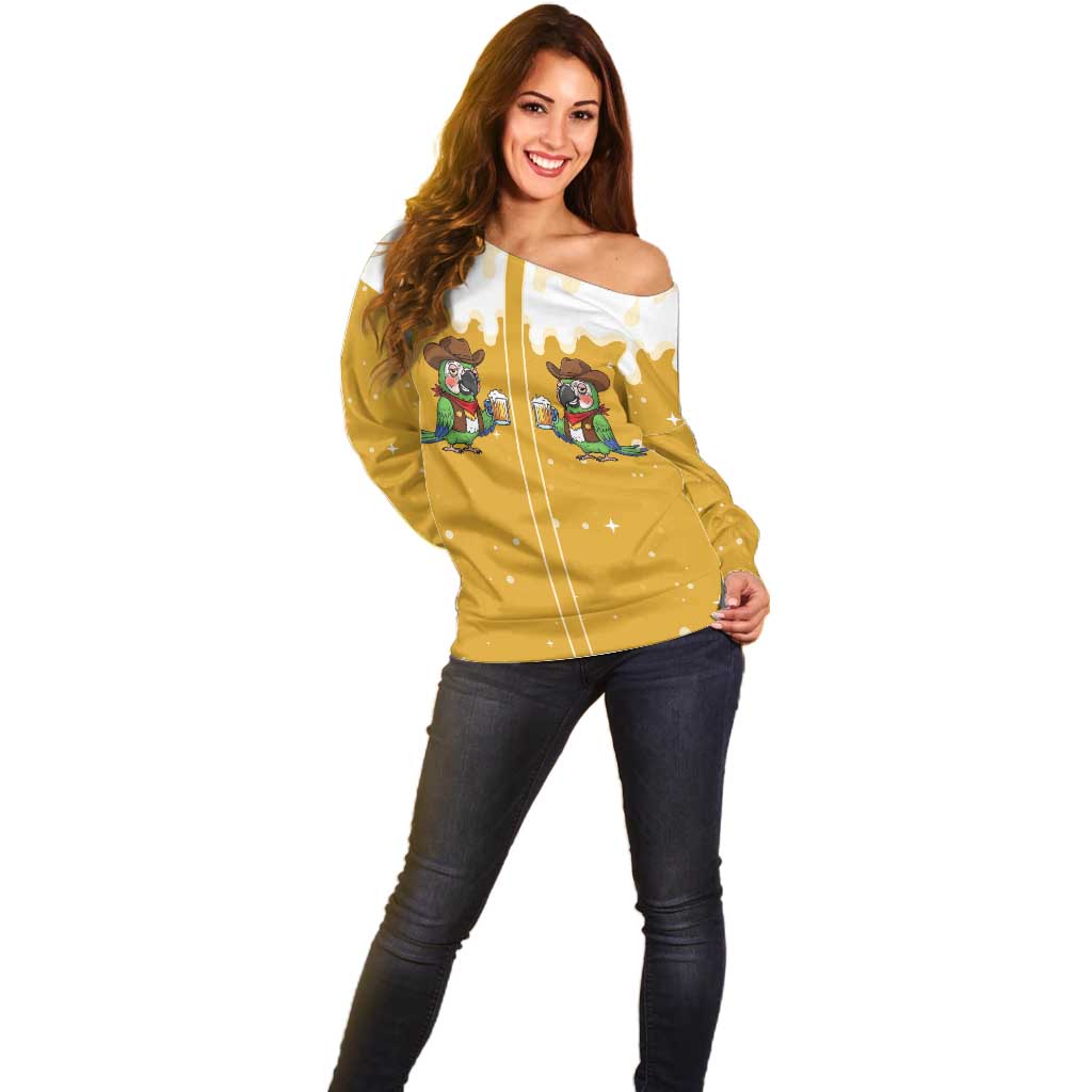 Western Yoke Off Shoulder Sweater Drunk Parrot Cowboy Style - Wonder Print Shop