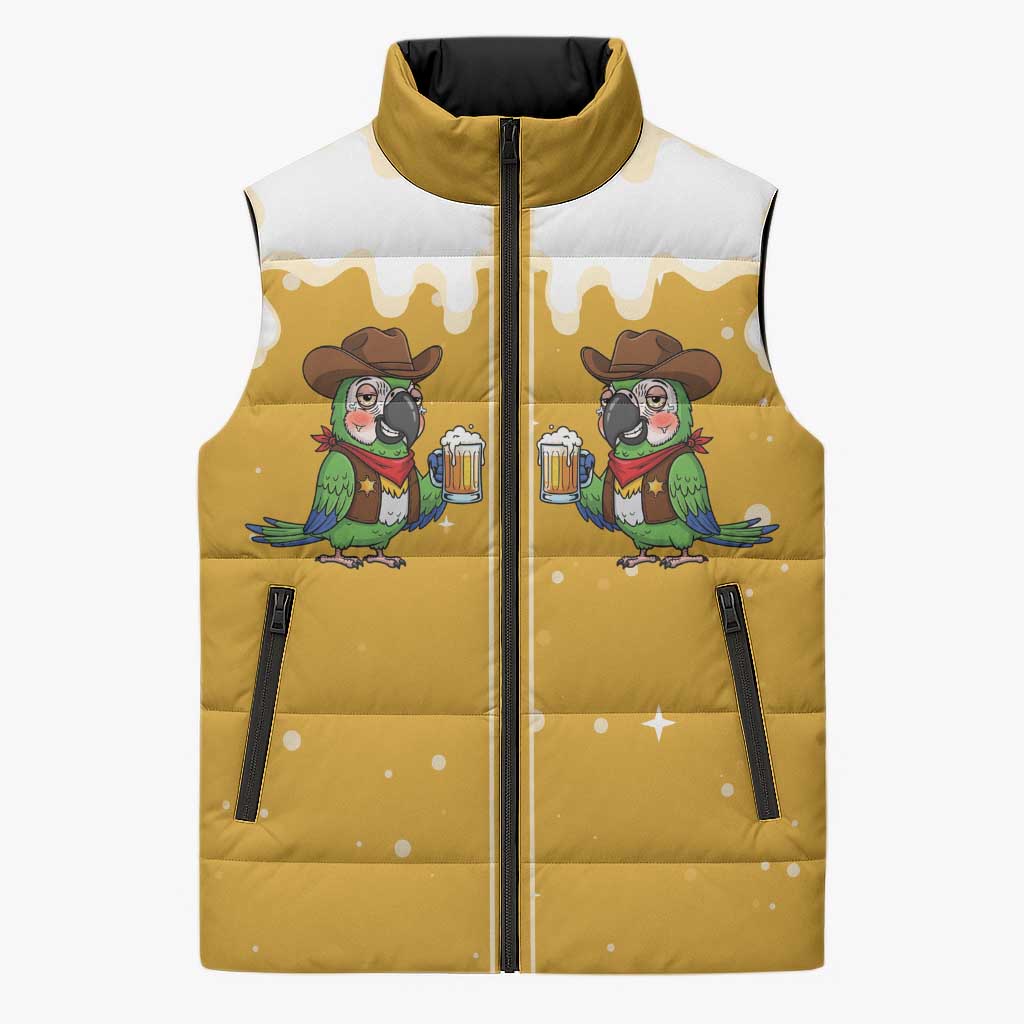 Western Yoke Sleeveless Puffer Jacket Drunk Parrot Cowboy Style - Wonder Print Shop