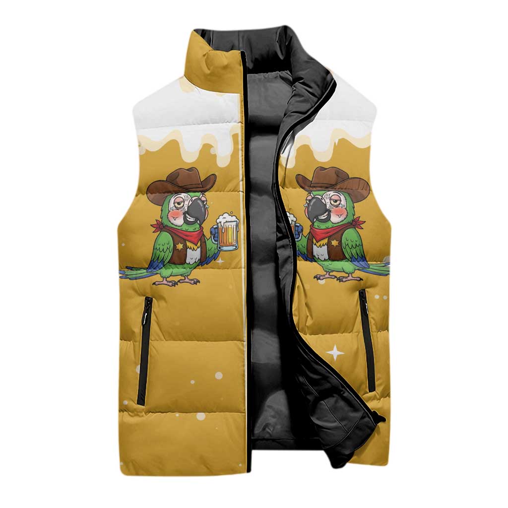 Western Yoke Sleeveless Puffer Jacket Drunk Parrot Cowboy Style - Wonder Print Shop