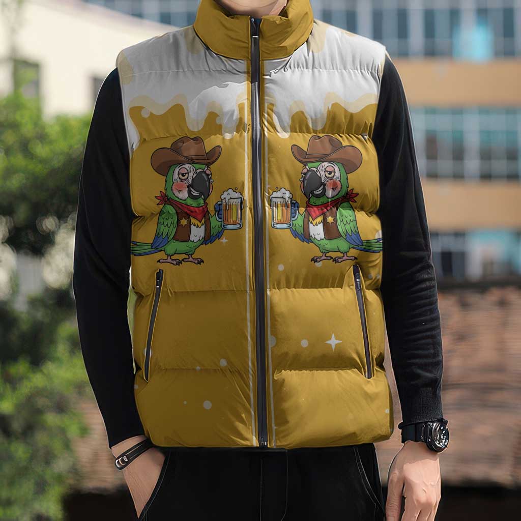 Western Yoke Sleeveless Puffer Jacket Drunk Parrot Cowboy Style - Wonder Print Shop