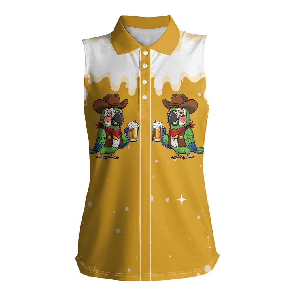 Western Yoke Women Sleeveless Polo Shirt Drunk Parrot Cowboy Style - Wonder Print Shop