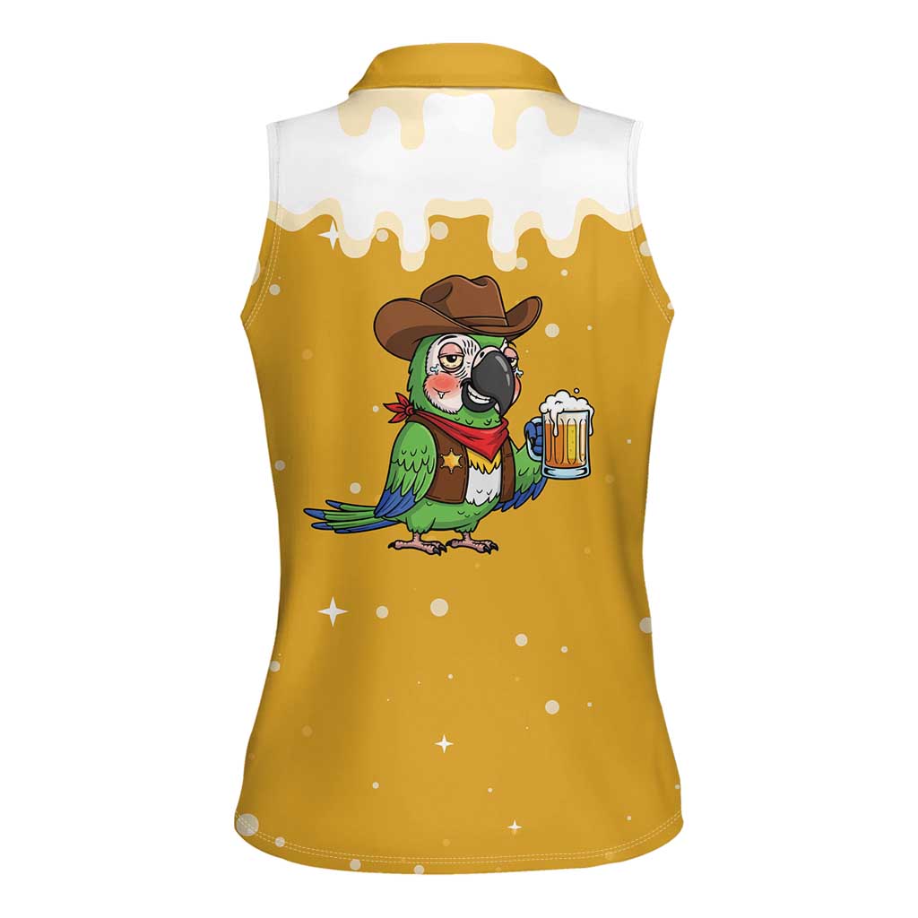 Western Yoke Women Sleeveless Polo Shirt Drunk Parrot Cowboy Style - Wonder Print Shop