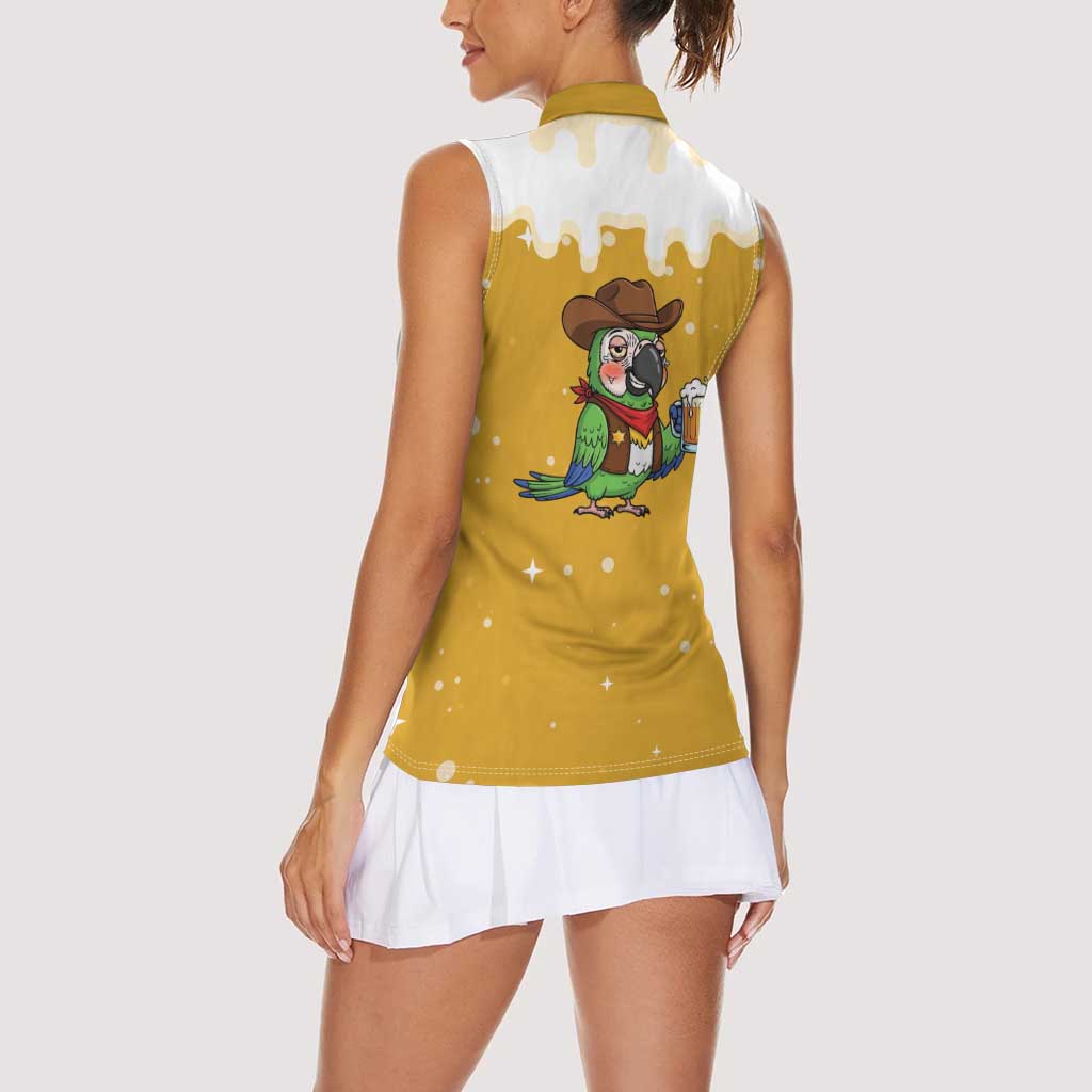 Western Yoke Women Sleeveless Polo Shirt Drunk Parrot Cowboy Style - Wonder Print Shop