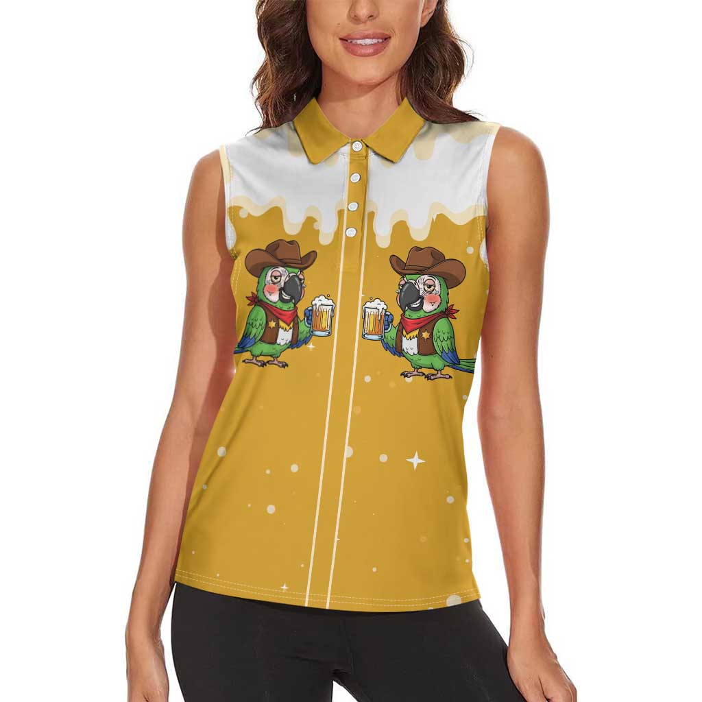 Western Yoke Women Sleeveless Polo Shirt Drunk Parrot Cowboy Style - Wonder Print Shop