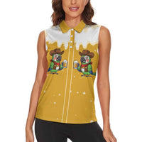 Western Yoke Women Sleeveless Polo Shirt Drunk Parrot Cowboy Style - Wonder Print Shop