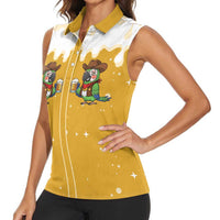 Western Yoke Women Sleeveless Polo Shirt Drunk Parrot Cowboy Style - Wonder Print Shop