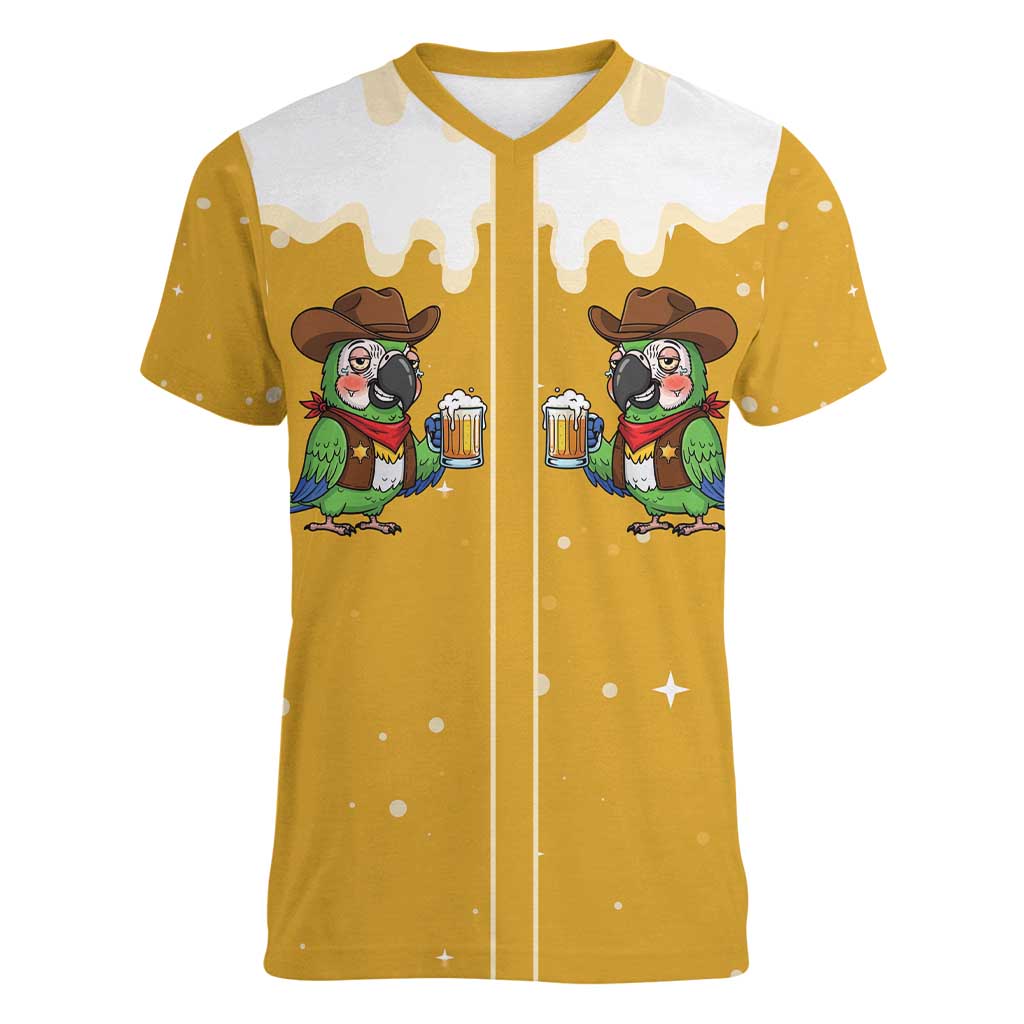 Western Yoke Women V-Neck T-Shirt Drunk Parrot Cowboy Style - Wonder Print Shop