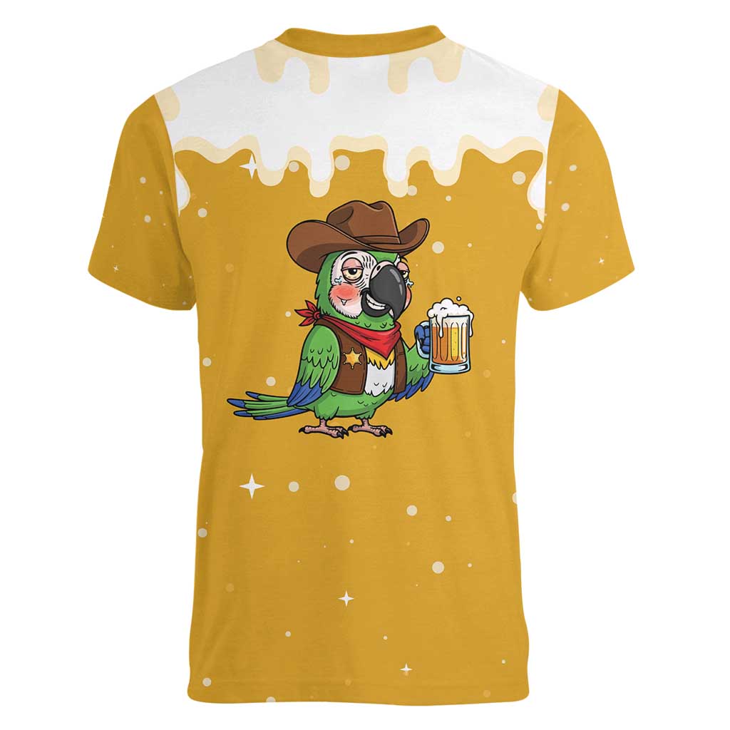 Western Yoke Women V-Neck T-Shirt Drunk Parrot Cowboy Style - Wonder Print Shop