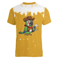 Western Yoke Women V-Neck T-Shirt Drunk Parrot Cowboy Style - Wonder Print Shop