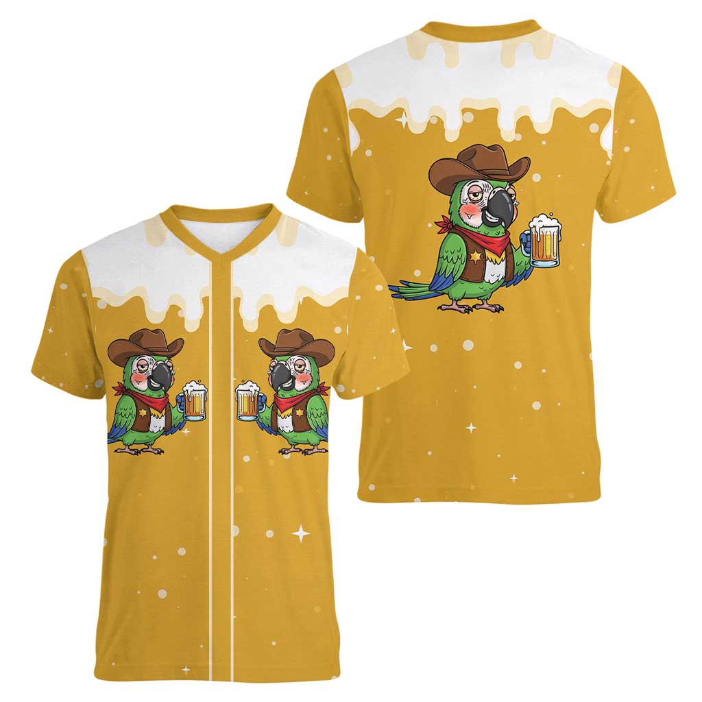 Western Yoke Women V-Neck T-Shirt Drunk Parrot Cowboy Style - Wonder Print Shop