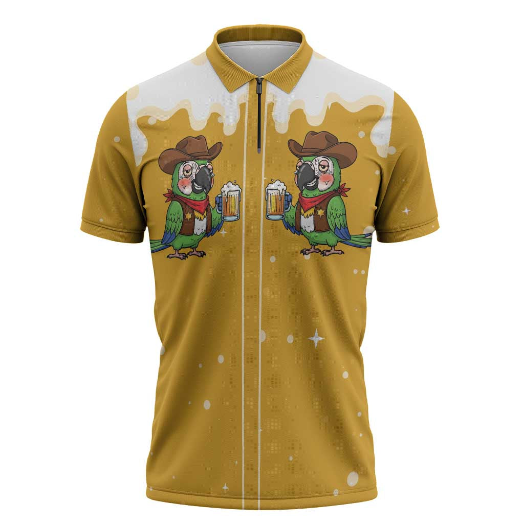 Western Yoke Zipper Polo Shirt Drunk Parrot Cowboy Style - Wonder Print Shop