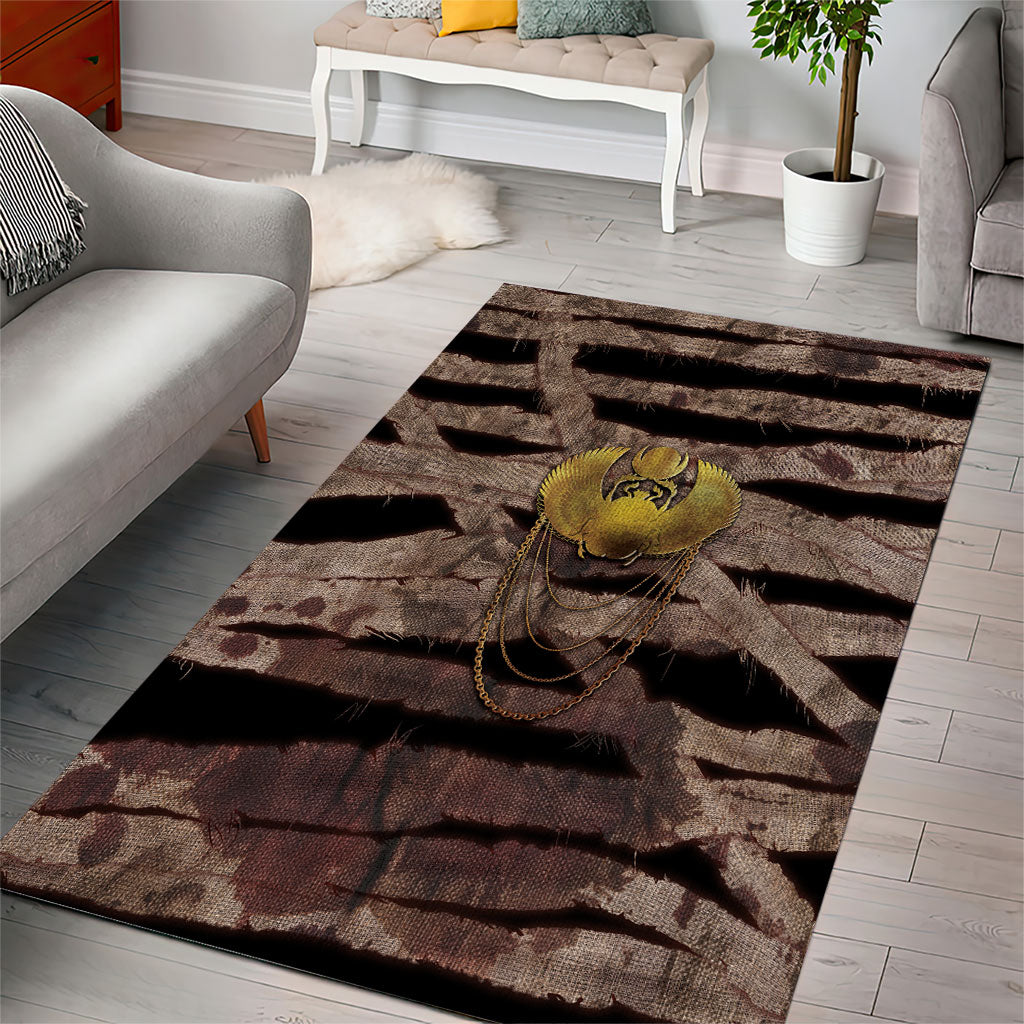 African Halloween Egypt Mummy Wrap Area Rug Golden Winged Scarab Badge