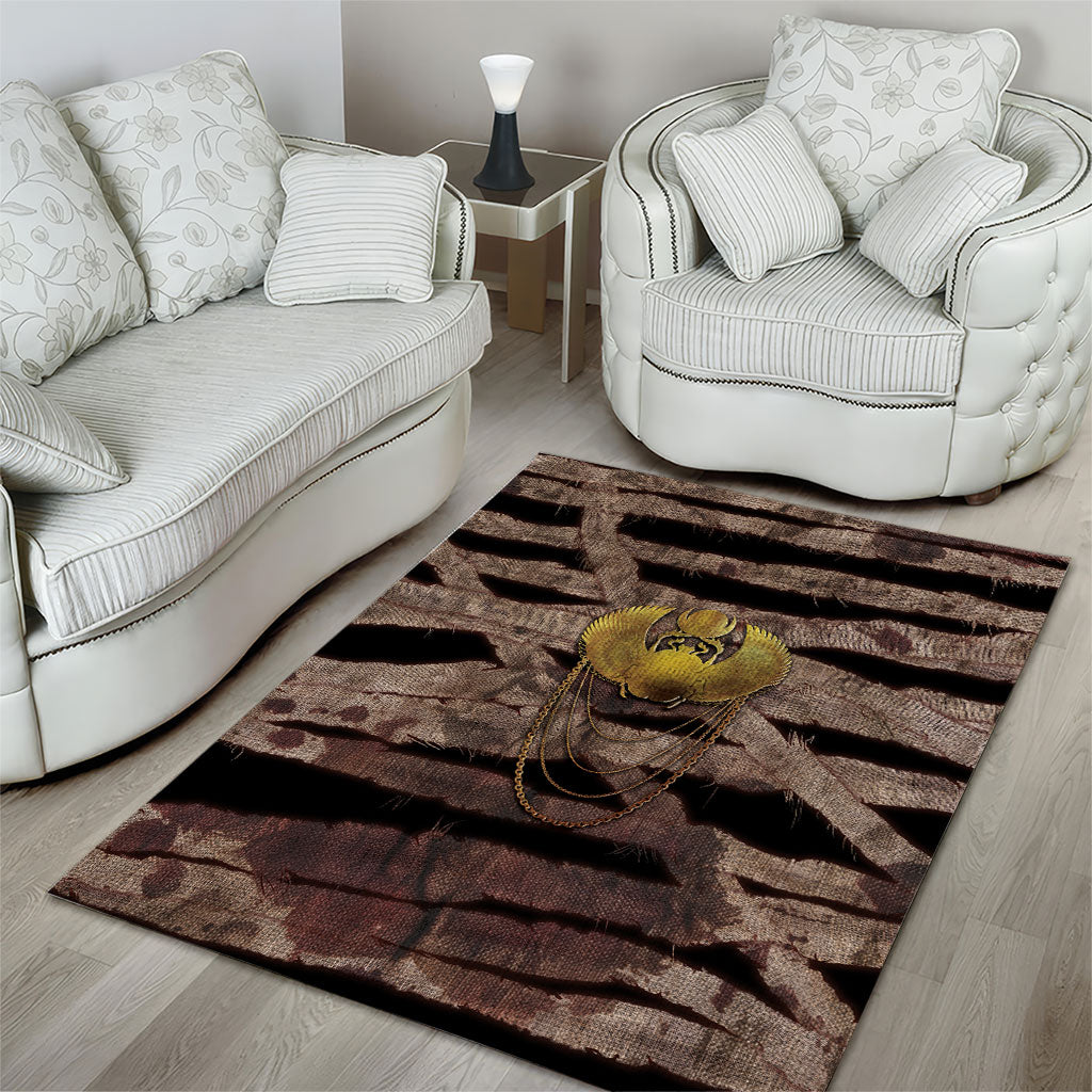 African Halloween Egypt Mummy Wrap Area Rug Golden Winged Scarab Badge