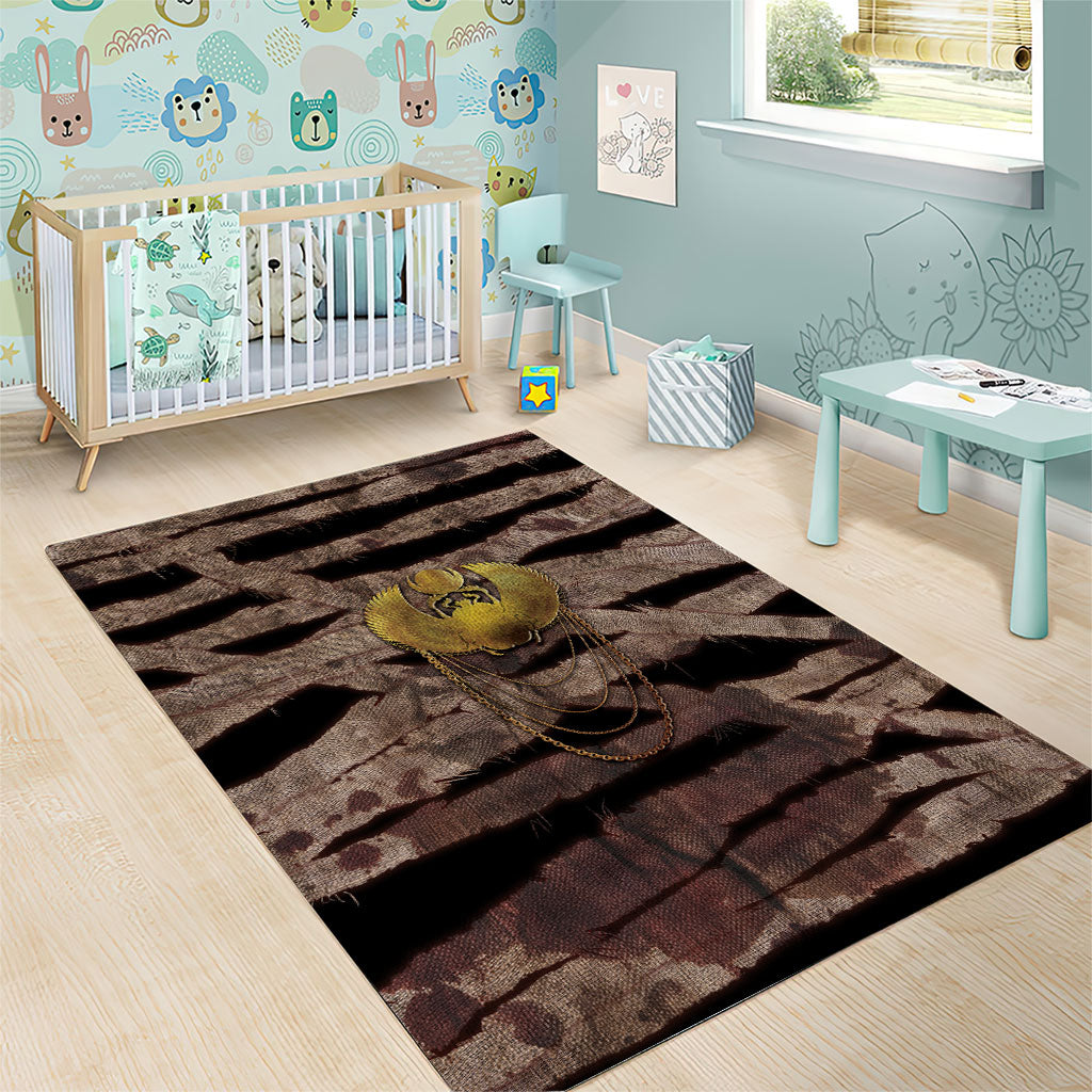 African Halloween Egypt Mummy Wrap Area Rug Golden Winged Scarab Badge