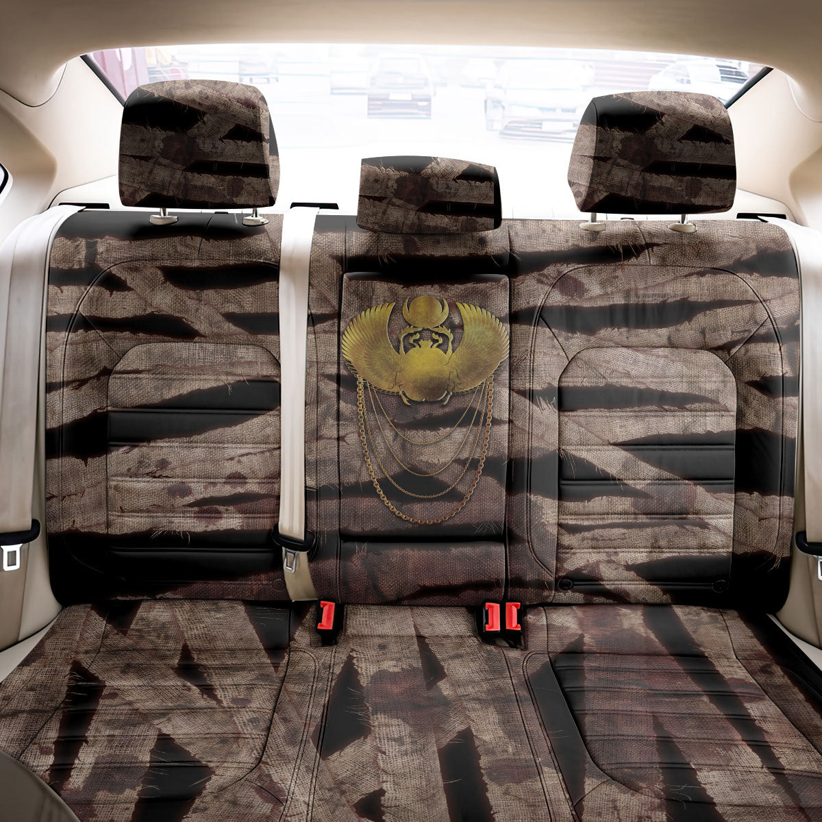 African Halloween Egypt Mummy Wrap Back Car Seat Cover Golden Winged Scarab Badge