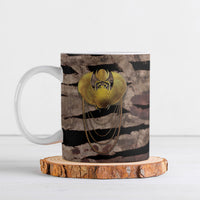 African Halloween Egypt Mummy Wrap Ceramic Mug Golden Winged Scarab Badge