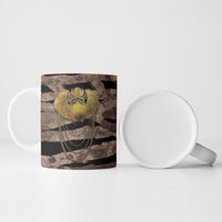 African Halloween Egypt Mummy Wrap Ceramic Mug Golden Winged Scarab Badge