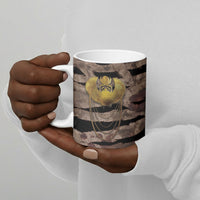 African Halloween Egypt Mummy Wrap Ceramic Mug Golden Winged Scarab Badge