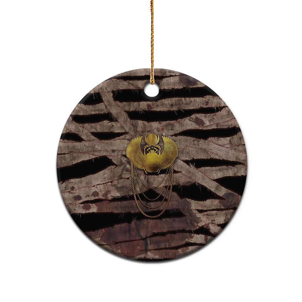 African Halloween Egypt Mummy Wrap Ceramic Ornament Golden Winged Scarab Badge