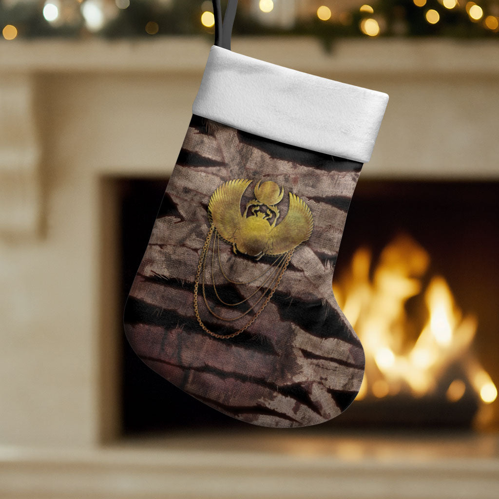 African Halloween Egypt Mummy Wrap Christmas Stocking Golden Winged Scarab Badge