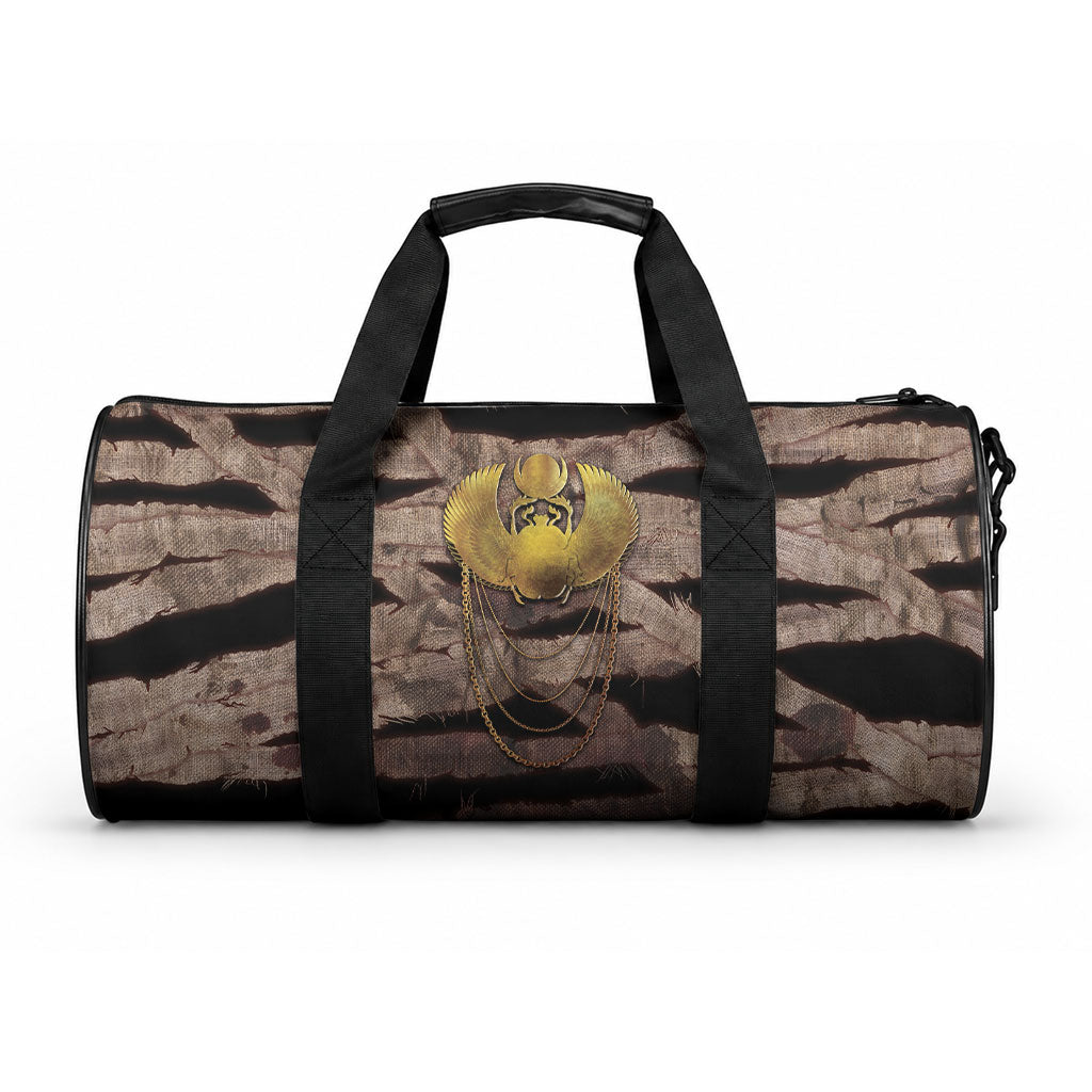 African Halloween Egypt Mummy Wrap Duffle Bag Golden Winged Scarab Badge