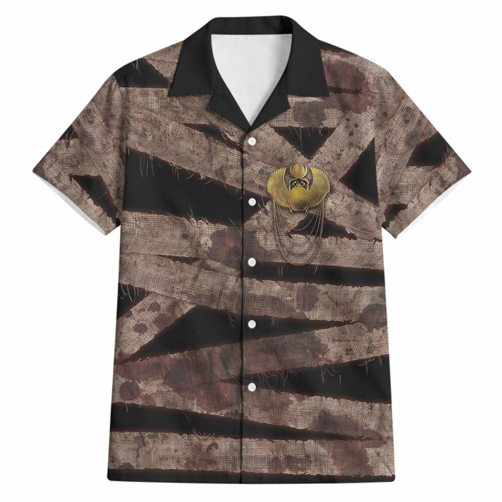 African Halloween Egypt Mummy Wrap Hawaiian Shirt Golden Winged Scarab Badge
