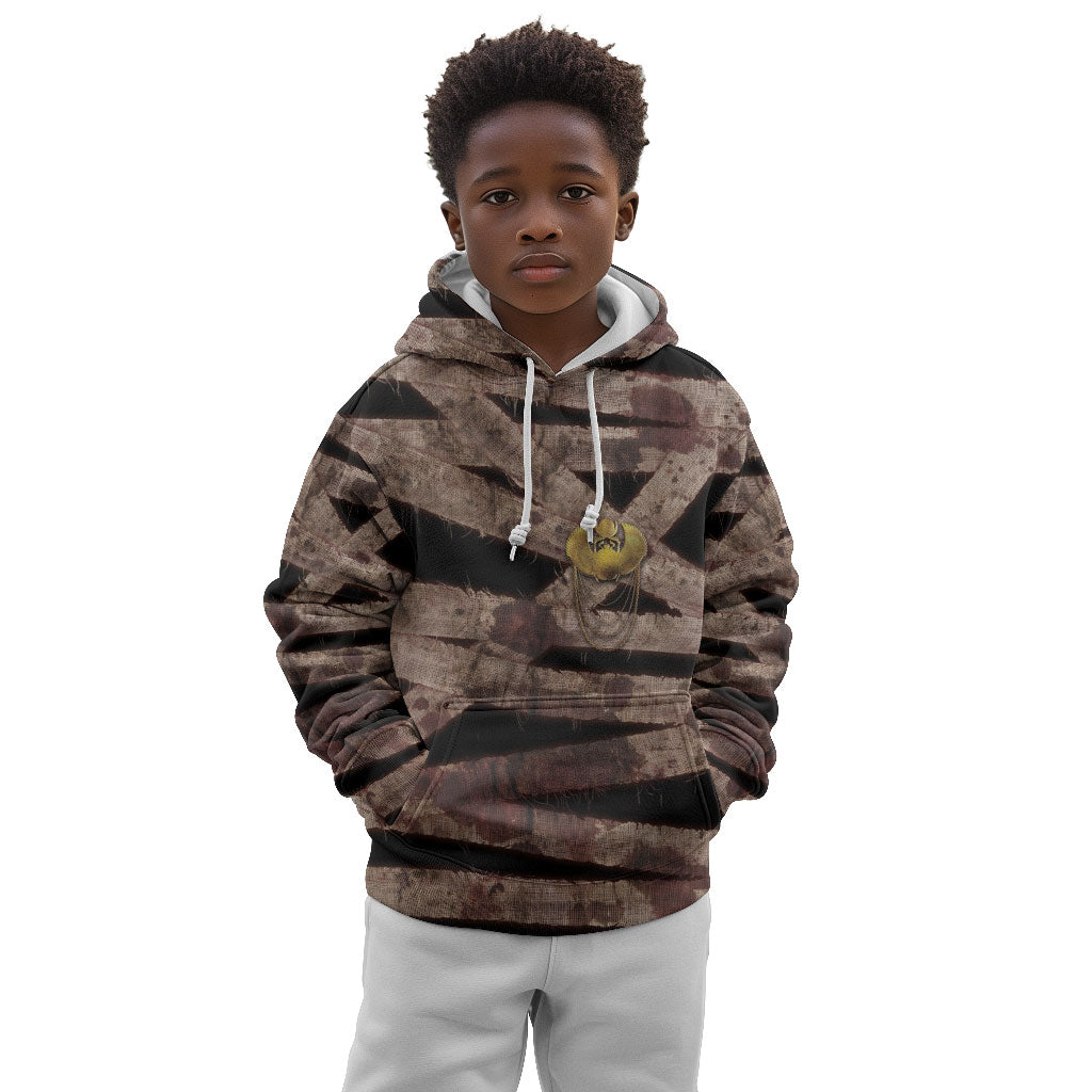 African Halloween Egypt Mummy Wrap Kid Hoodie Golden Winged Scarab Badge