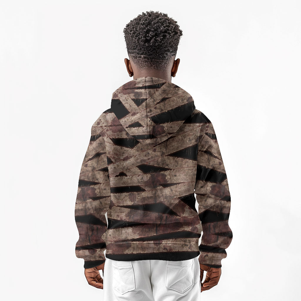 African Halloween Egypt Mummy Wrap Kid Hoodie Golden Winged Scarab Badge