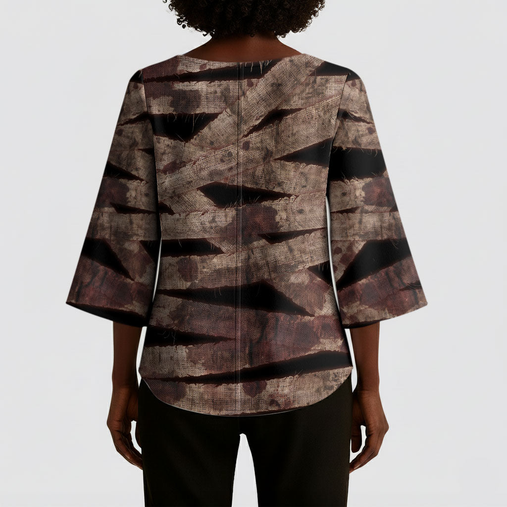 African Halloween Egypt Mummy Wrap Kimono Sleeve Blouse Golden Winged Scarab Badge