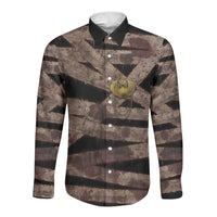 African Halloween Egypt Mummy Wrap Long Sleeve Button Shirt Golden Winged Scarab Badge