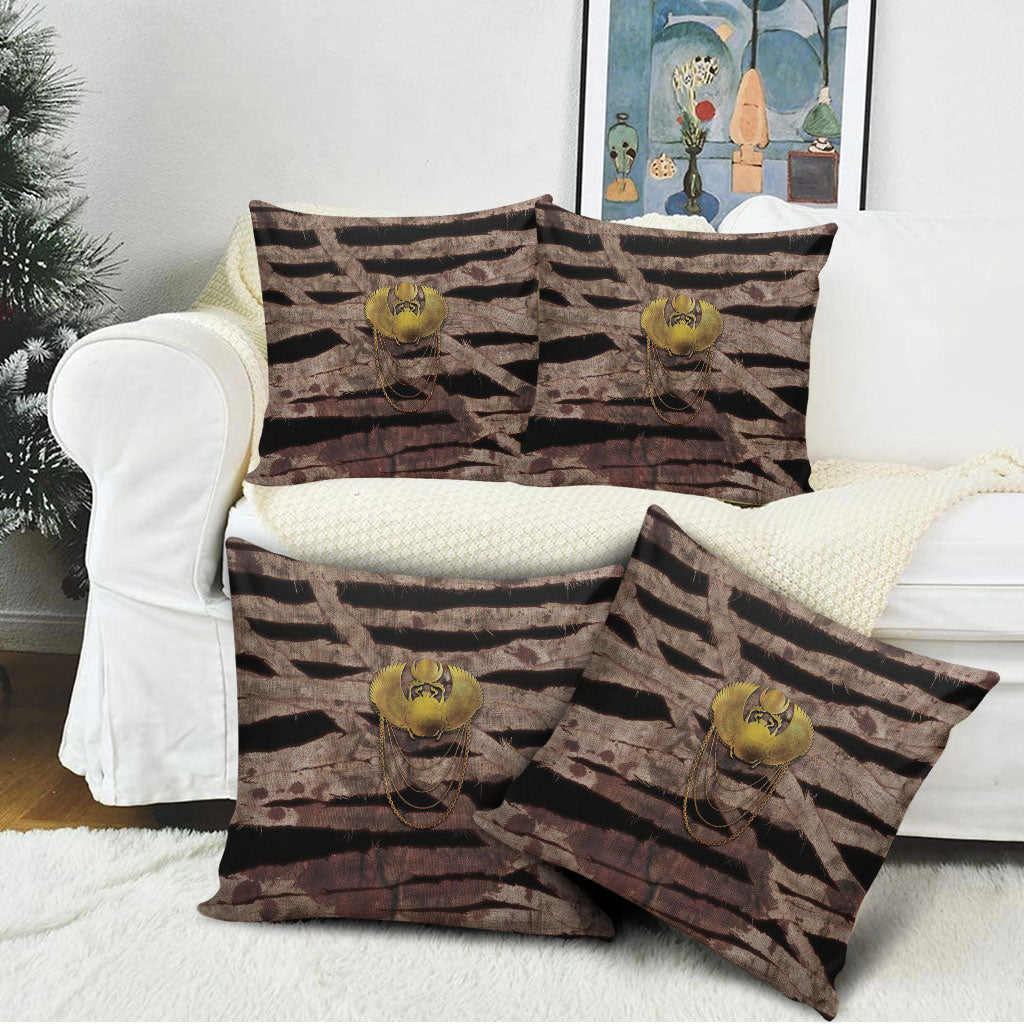 African Halloween Egypt Mummy Wrap Pillow Cover Golden Winged Scarab Badge