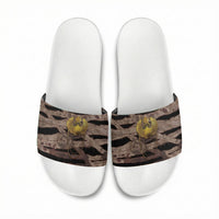 African Halloween Egypt Mummy Wrap Slide Sandals Golden Winged Scarab Badge