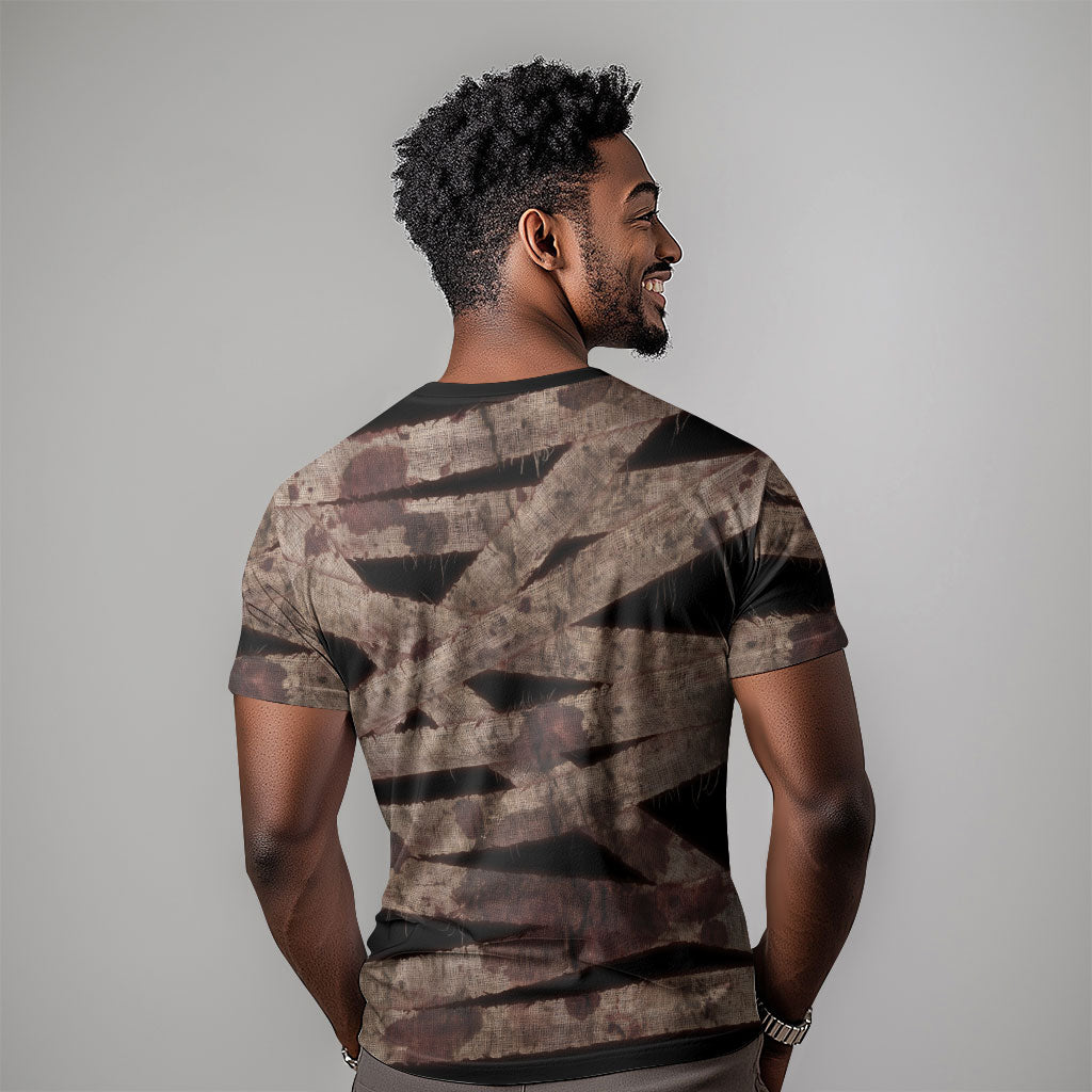 African Halloween Egypt Mummy Wrap T shirt Golden Winged Scarab Badge