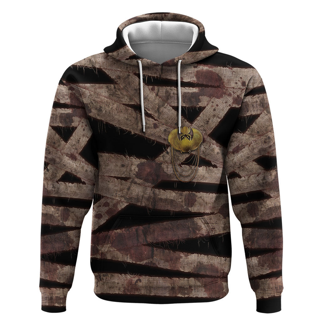 African Halloween Egypt Mummy Wrap Zip Hoodie Golden Winged Scarab Badge