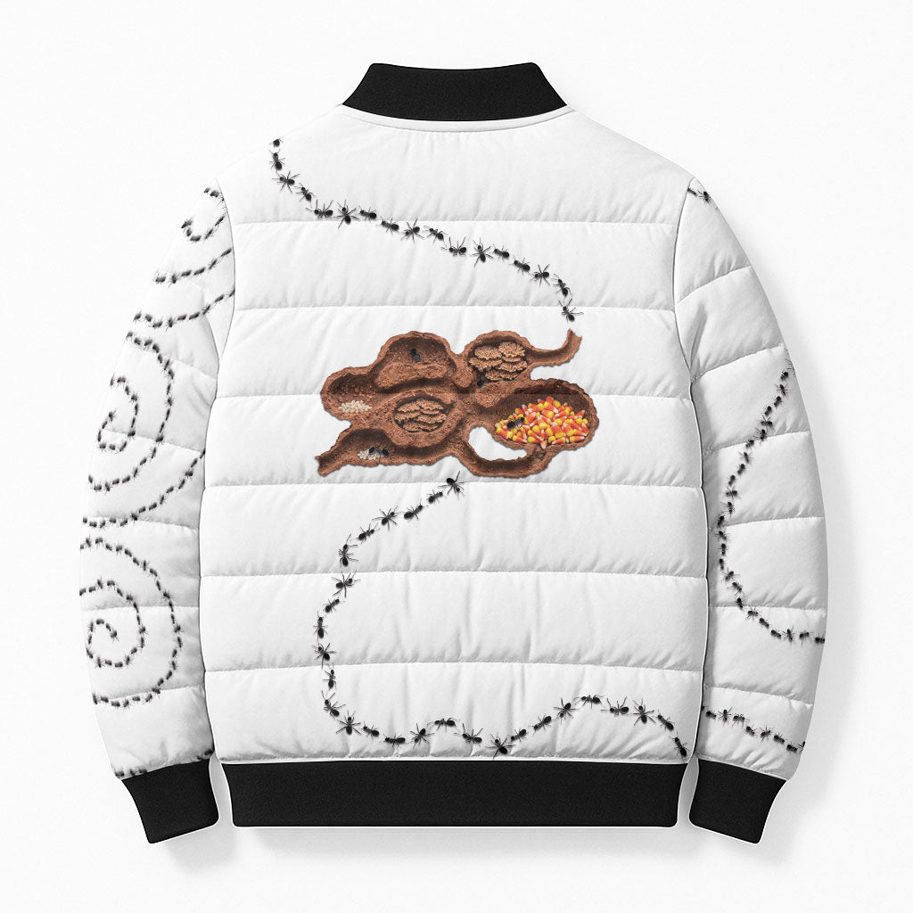 Halloween Ready For Candy Corn Bomber Puffer Jacket Creepy Ant Trail