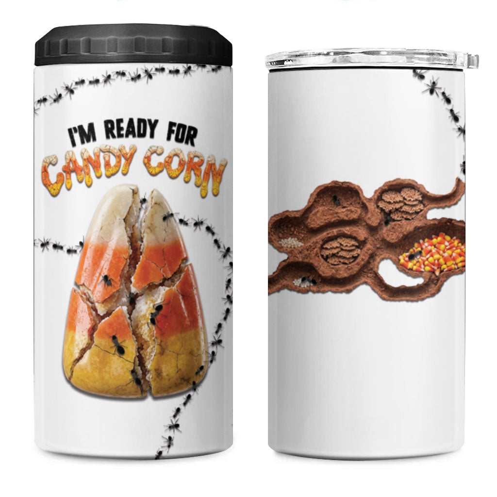 Halloween Ready For Candy Corn 4 in 1 Can Cooler Tumbler Creepy Ant Trail