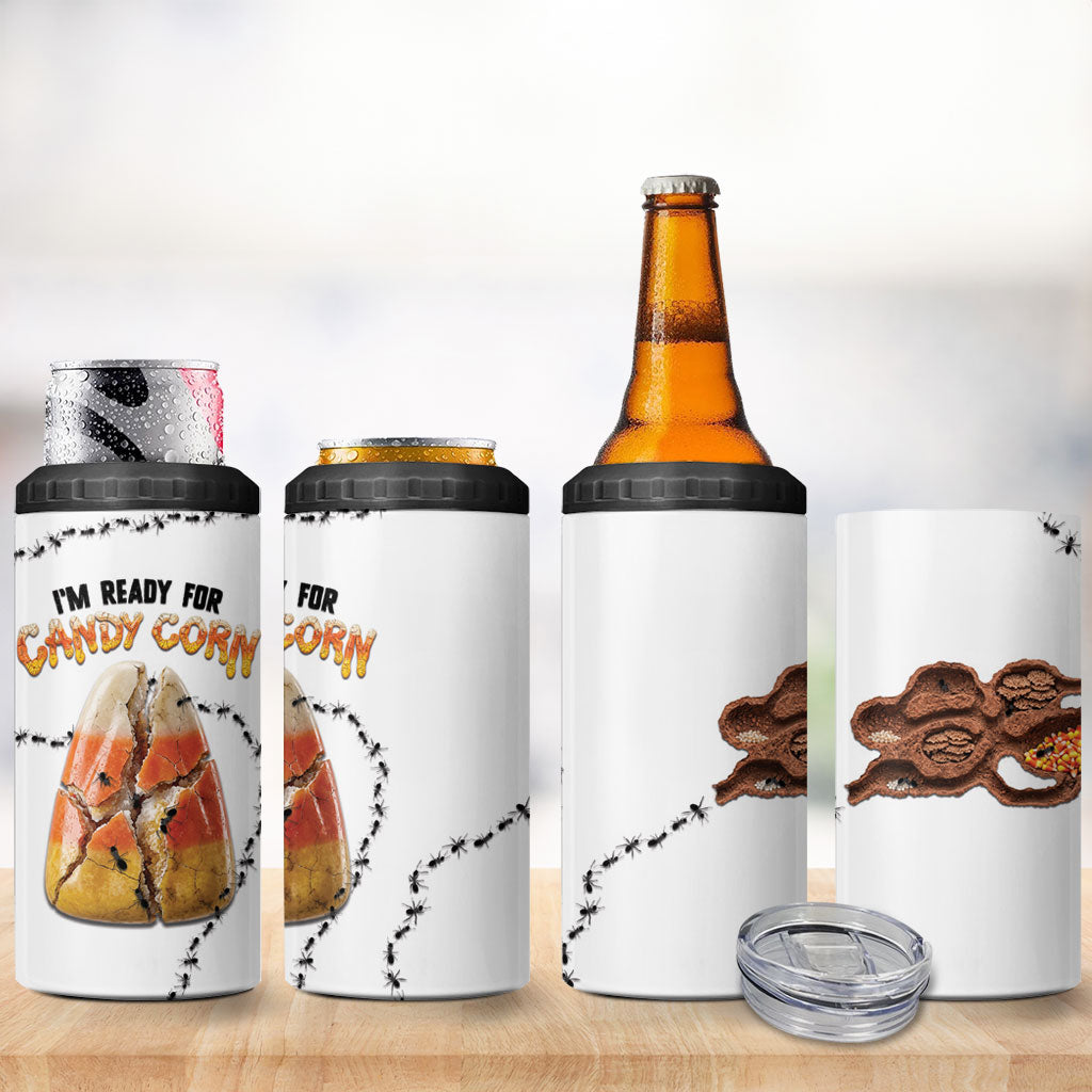 Halloween Ready For Candy Corn 4 in 1 Can Cooler Tumbler Creepy Ant Trail