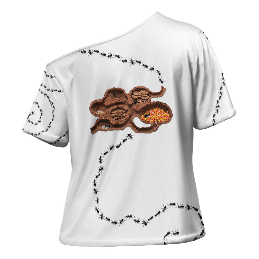 Halloween Ready For Candy Corn Cross Shoulder Shirt Creepy Ant Trail