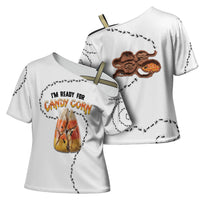 Halloween Ready For Candy Corn Cross Shoulder Shirt Creepy Ant Trail