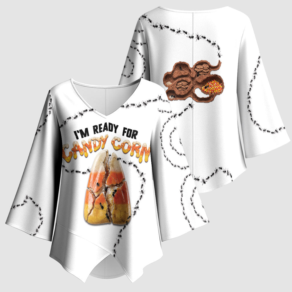 Halloween Ready For Candy Corn Kimono Sleeve Blouse Creepy Ant Trail
