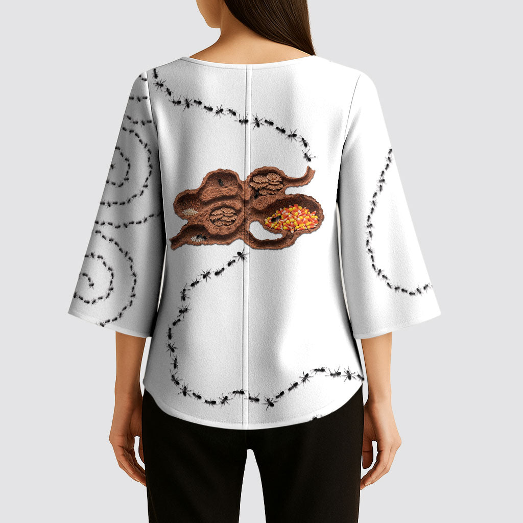 Halloween Ready For Candy Corn Kimono Sleeve Blouse Creepy Ant Trail