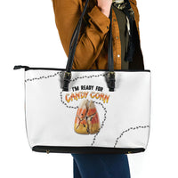 Halloween Ready For Candy Corn Leather Tote Bag Creepy Ant Trail