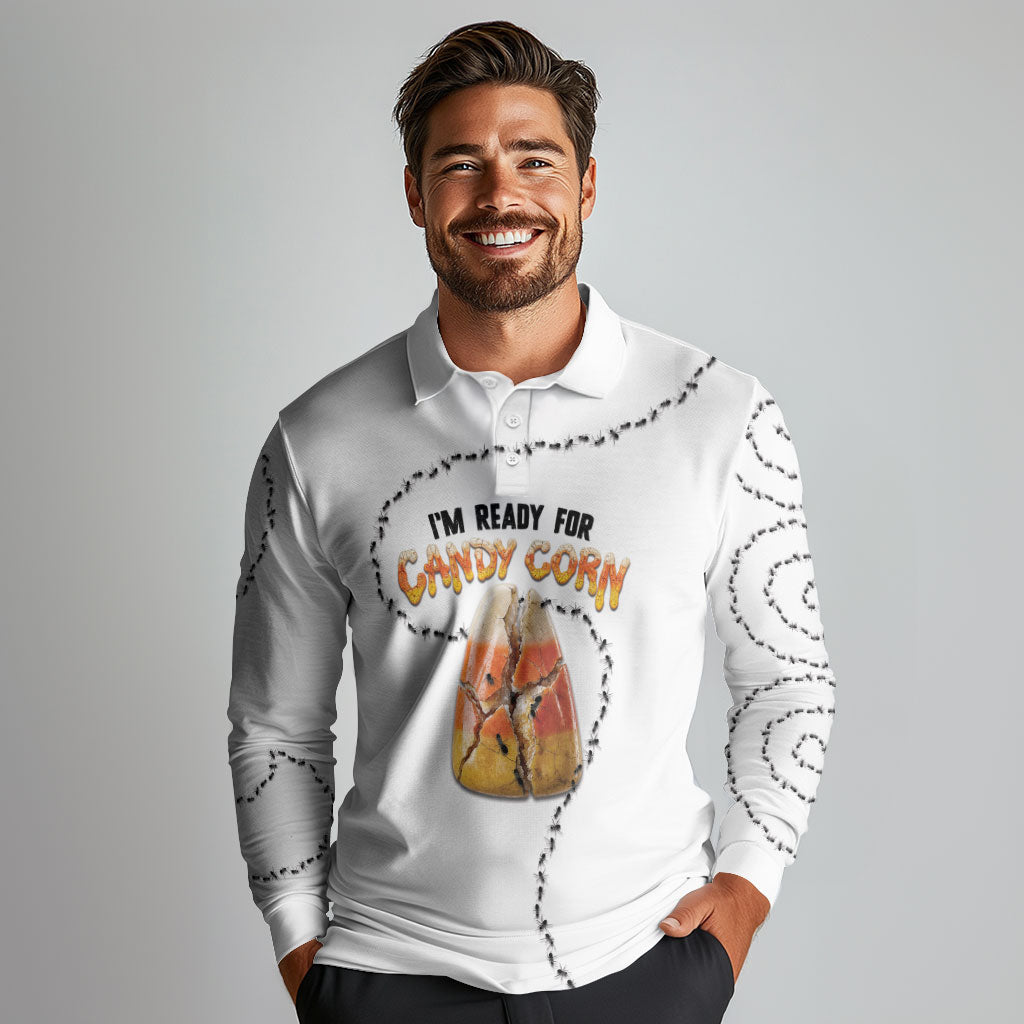 Halloween Ready For Candy Corn Long Sleeve Polo Shirt Creepy Ant Trail