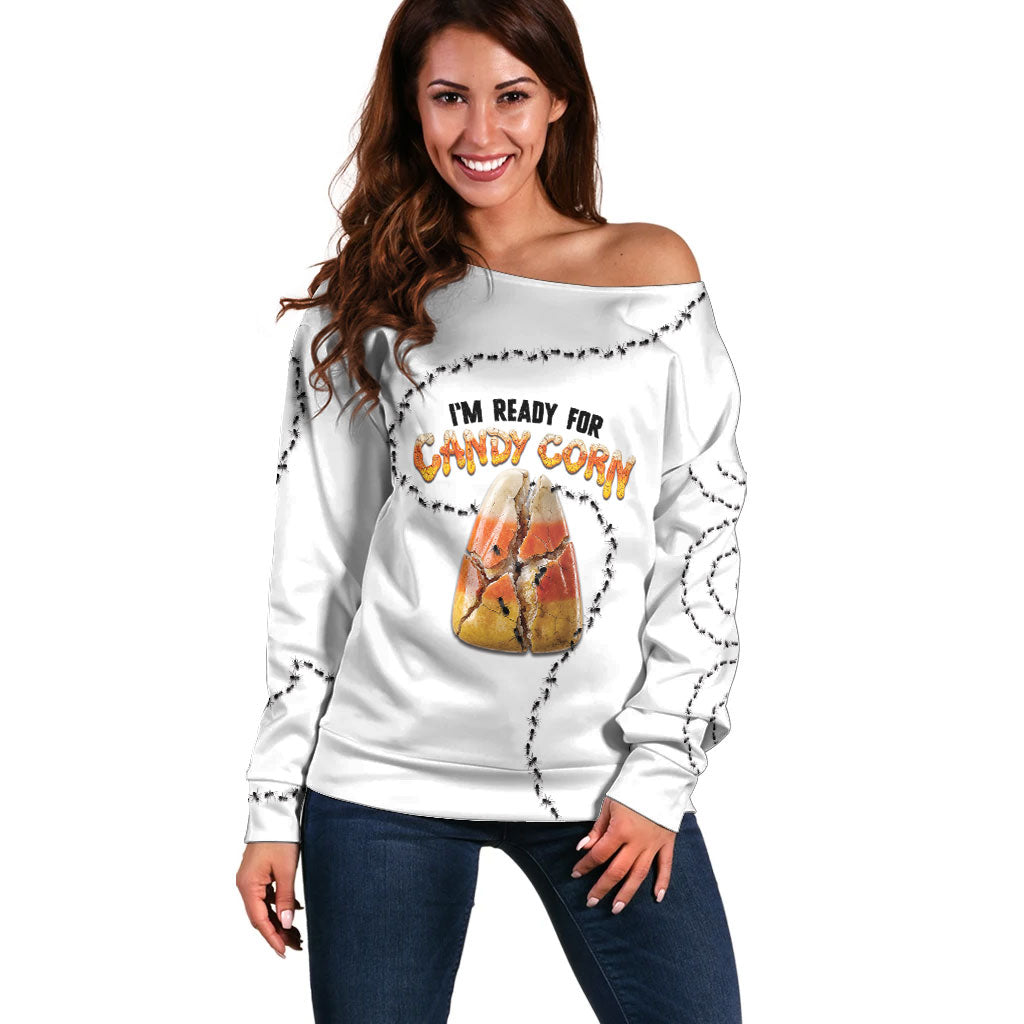 Halloween Ready For Candy Corn Off Shoulder Sweater Creepy Ant Trail